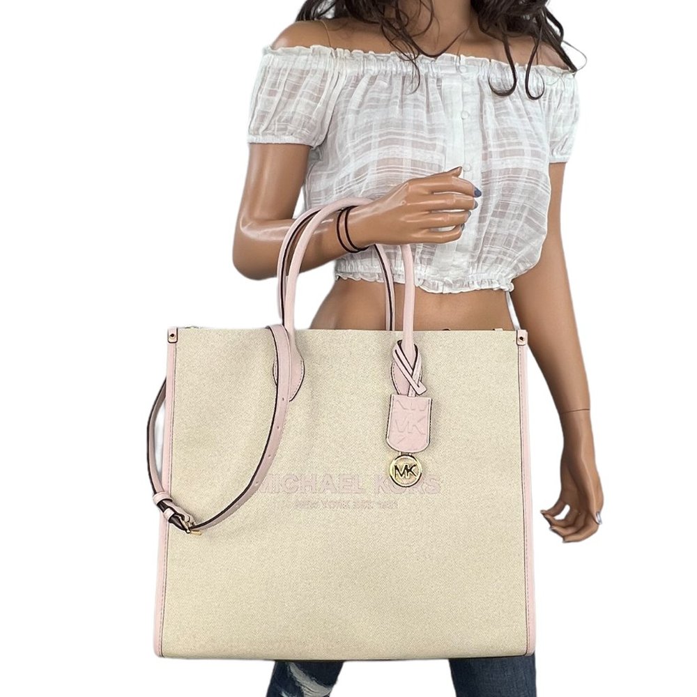 Michael Kors Mirella Large North South Tote Shoulder Bag Neutral Pink